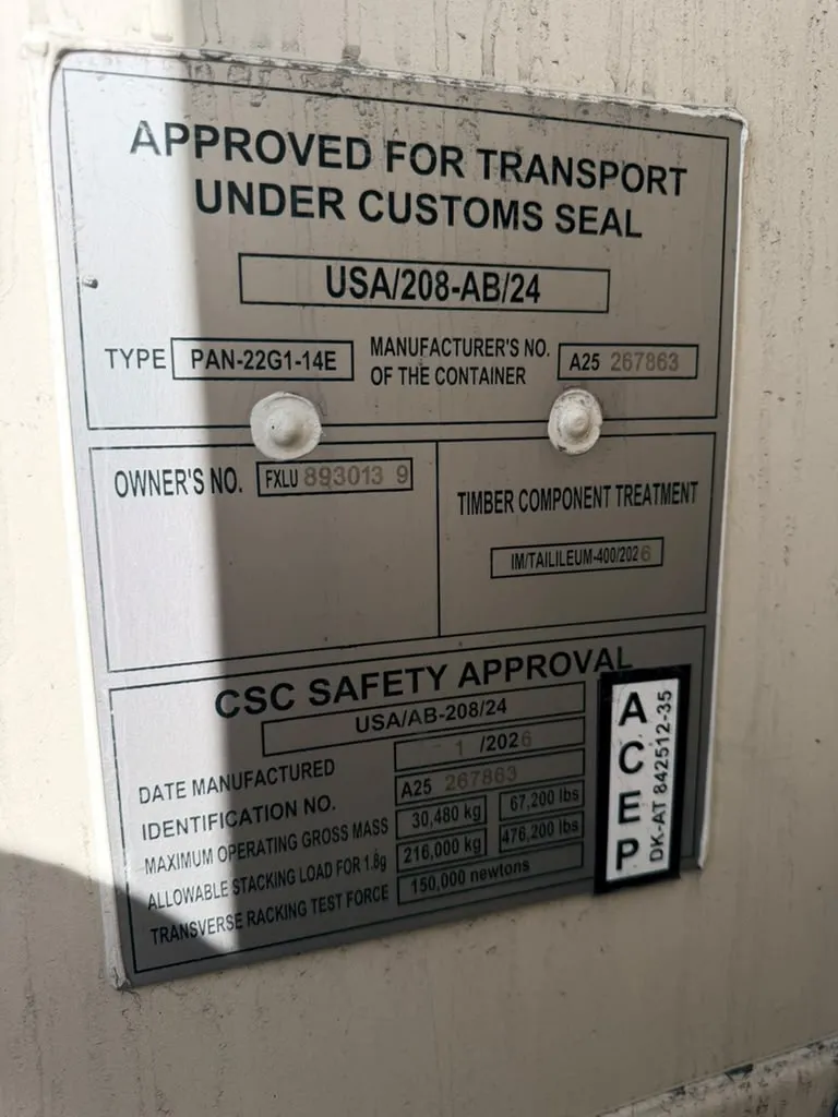 Data plate on a new container